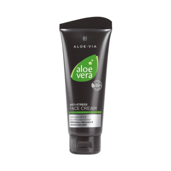 Crema antiestrés de aloe vera LR Crema facial antiestrés 19,99 Crema facial calmante con 50% de aloe vera y extracto de té blanco – Natural Radiance Cosmetics